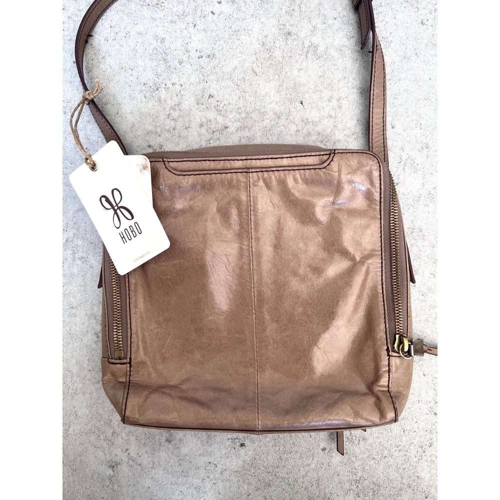 Hobo Lyric Crossbody Bag Taupe Ash Gray Leather NEW Vintage Hide Square Zip